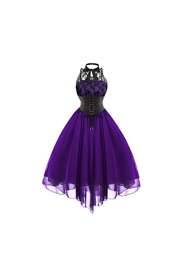 KBOPLEMQ Vêtements médiévaux pour femme - Sans manches - Dentelle - Robe de bal élégante - Robe tunique vintage - Robe de coc