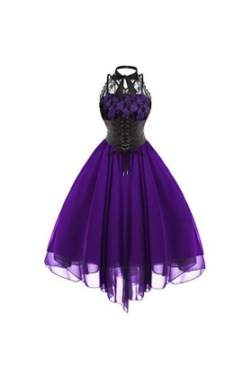 KBOPLEMQ Vêtements médiévaux pour femme - Sans manches - Dentelle - Robe de bal élégante - Robe tunique vintage - Robe de coc