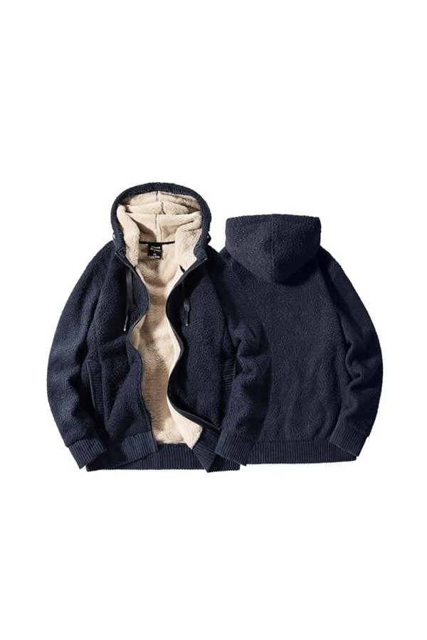 Veste en peluche pour homme Veste à capuche Veste polaire épaisse épaisse chaude décontractée Soild Couleur à manches longues