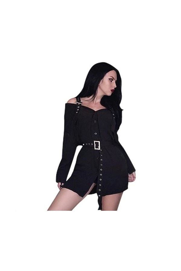Cou Lick Goth Punk Chemise Robe Femme Au Large des Épaules Streetwear Manches Longues Sexy Club De Fête De Fête-Robe de Chemi