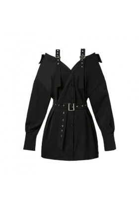 Cou Lick Goth Punk Chemise Robe Femme Au Large des Épaules Streetwear Manches Longues Sexy Club De Fête De Fête-Robe de Chemi