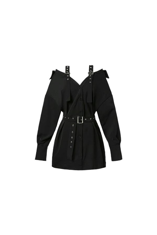 Cou Lick Goth Punk Chemise Robe Femme Au Large des Épaules Streetwear Manches Longues Sexy Club De Fête De Fête-Robe de Chemi