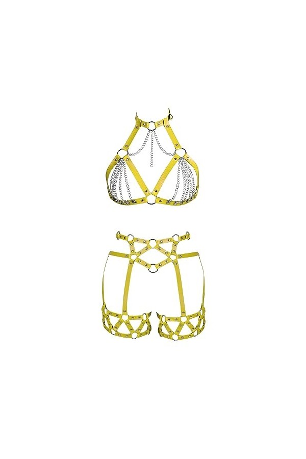 JMMHSS Punk Leather Body Belt Sling ensemble de sous - vêtements gothique garter Belt Vert clair 