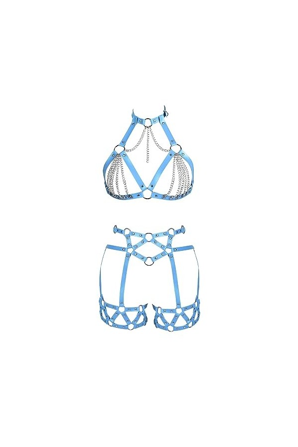 JMMHSS Punk Leather Body Belt Sling ensemble de sous - vêtements gothique garter Belt Vert clair 