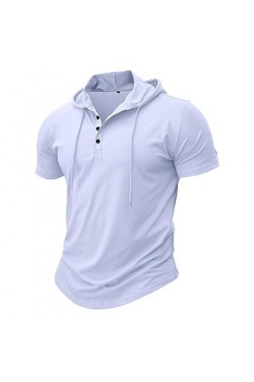 Mode t - Shirt à Capuche Hommes Casual V - Neck Bouton Top à Capuche Hommes été Manches Courtes Pull