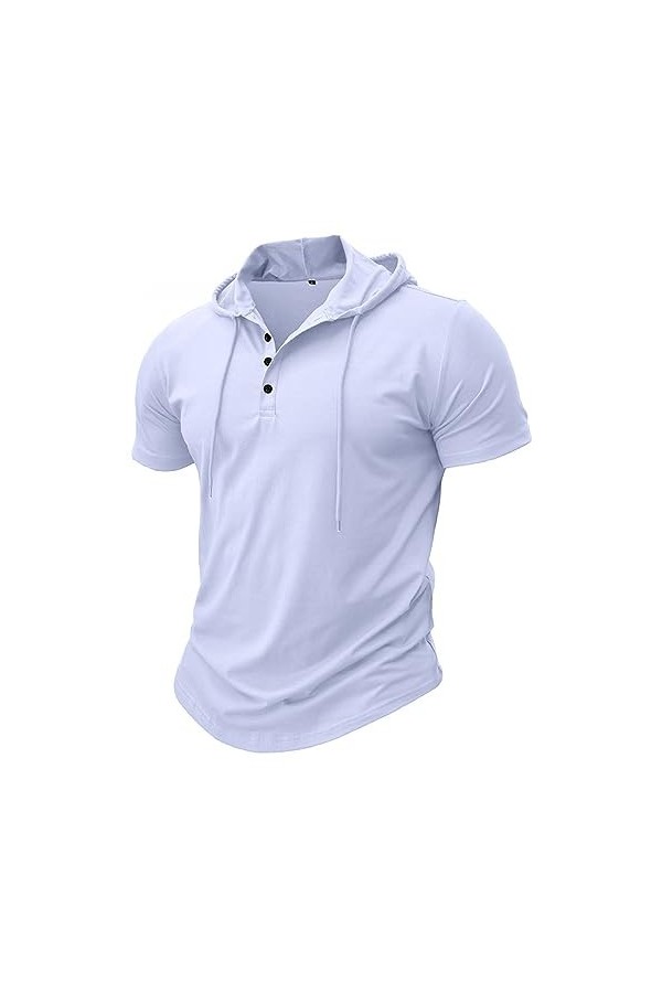 Mode t - Shirt à Capuche Hommes Casual V - Neck Bouton Top à Capuche Hommes été Manches Courtes Pull
