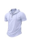 Mode t - Shirt à Capuche Hommes Casual V - Neck Bouton Top à Capuche Hommes été Manches Courtes Pull