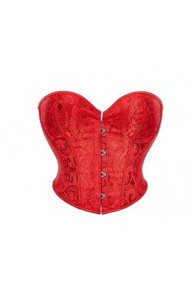 Rfmfkkg Femmes Floral Imprimé Lacets Désossé Corsets Bustier Sous-Vêtements Torse Body Shapewear, Rouge, XL