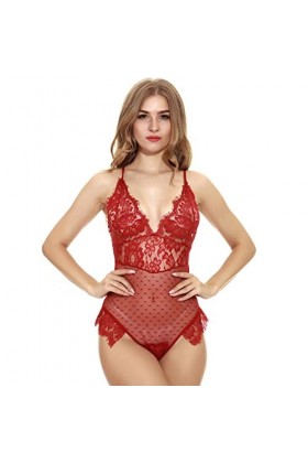 ZTIANEF RougeSexy Femme Lingerie lambrissée à col en V érotique, sans Blocage de Couleur à Armatures, Noir, M
