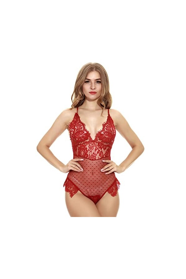 ZTIANEF RougeSexy Femme Lingerie lambrissée à col en V érotique, sans Blocage de Couleur à Armatures, Noir, M