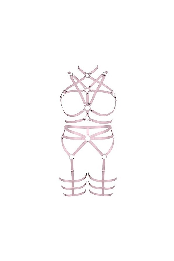 JMMHSS Femmes punk Body harnais ensemble de sous - vêtements pleine taille sangle lanières cadre cage rave soutien - gorge C
