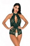 ZTIANEF NoëlLingerie érotique Licou col Pyjama Sexy Combinaison Ouverte serrée, Vert, S