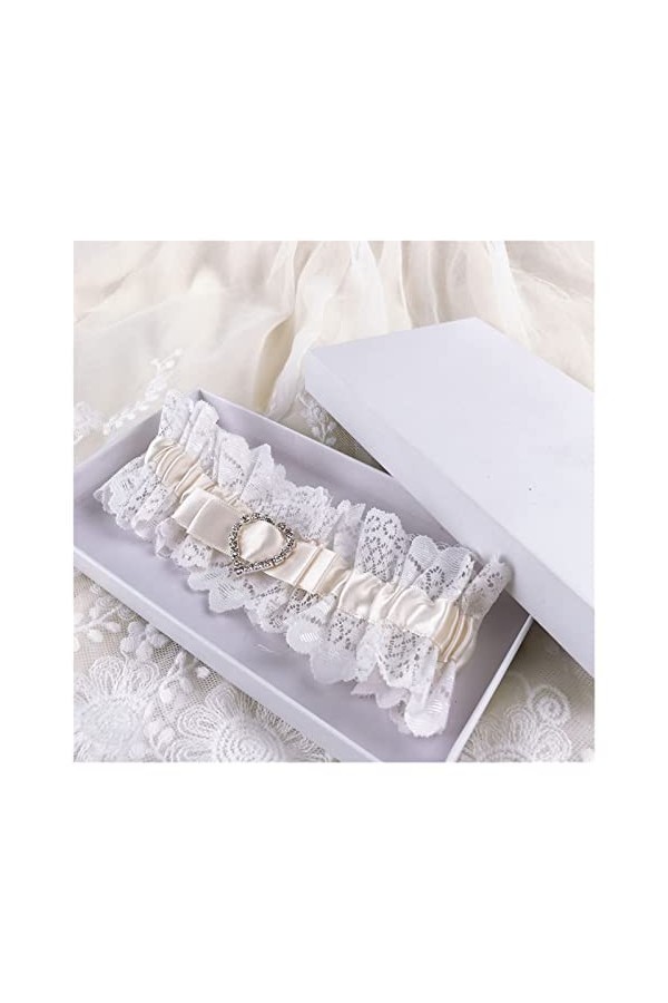 GOOFFY Ensemble de jarretière de mariée de Mariage Jarretières de mariée Extensibles avec Strass No Slip Lace Jarretière Sati