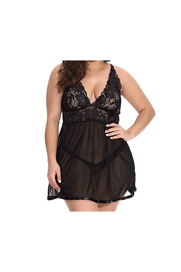 Générique Robes pour Femmes Grande Taille Sexy Ouvert Bas Femmes Lingerie Nuisette Pyjama Corps Complet Noir L 