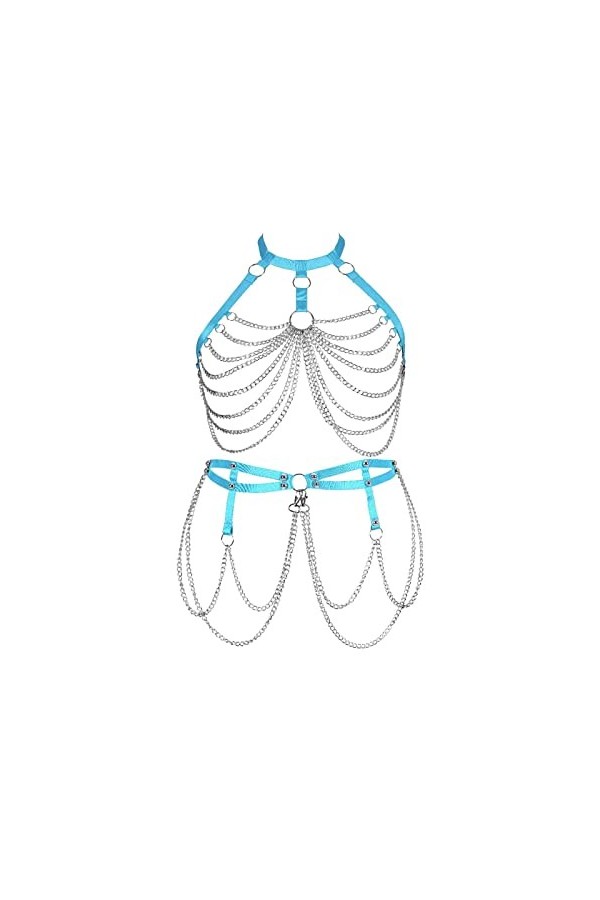 JMMHSS Harnais Punk pour Femmes, chaîne de Corps, Lingerie à lanières, Jarretelles, Ensemble, élasticité, Club Vert Fluoresc