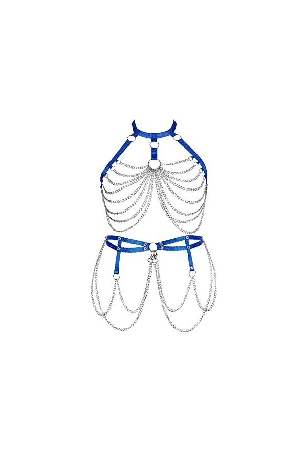 JMMHSS Harnais Punk pour Femmes, chaîne de Corps, Lingerie à lanières, Jarretelles, Ensemble, élasticité, Club Vert Fluoresc