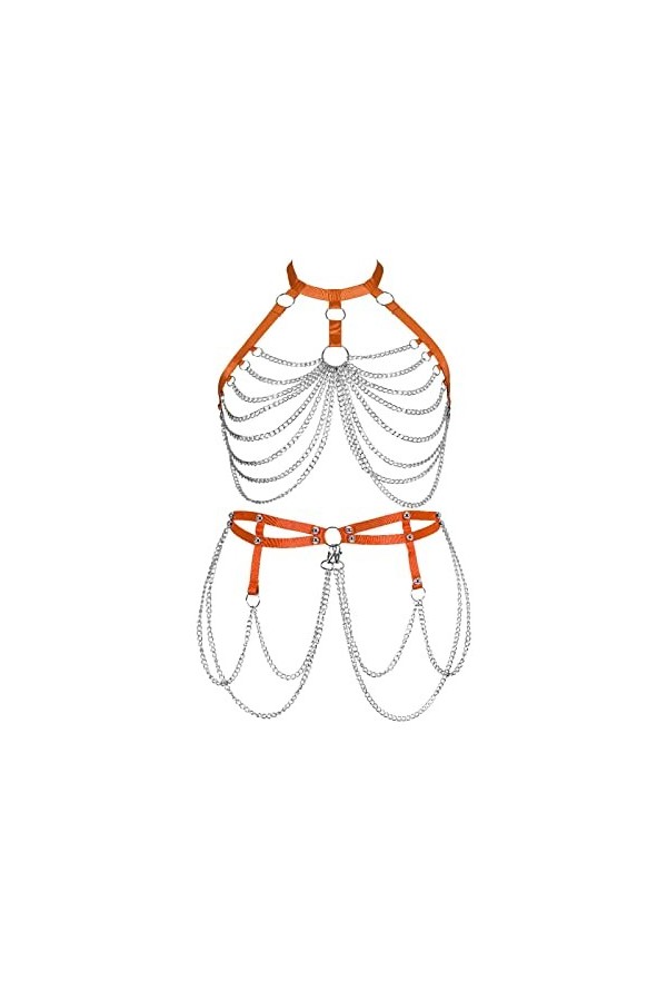 JMMHSS Harnais Punk pour Femmes, chaîne de Corps, Lingerie à lanières, Jarretelles, Ensemble, élasticité, Club Vert Fluoresc