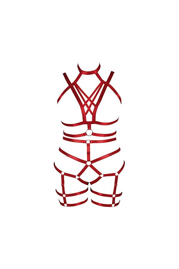 JMMHSS Harnais de corps grande taille pour femmes ensemble de porte-jarretelles bas Lingerie porte-jarretelles élastique Vin