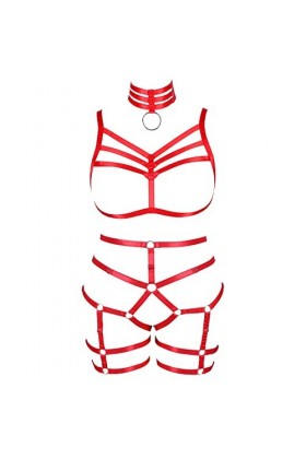 JMMHSS Harnais grande taille soutien-gorge corps harnais ensemble jarretière Punk Style gothique taille douce et élastique pe