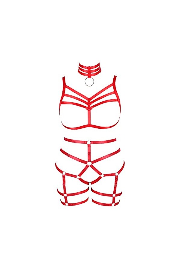 JMMHSS Harnais grande taille soutien-gorge corps harnais ensemble jarretière Punk Style gothique taille douce et élastique pe