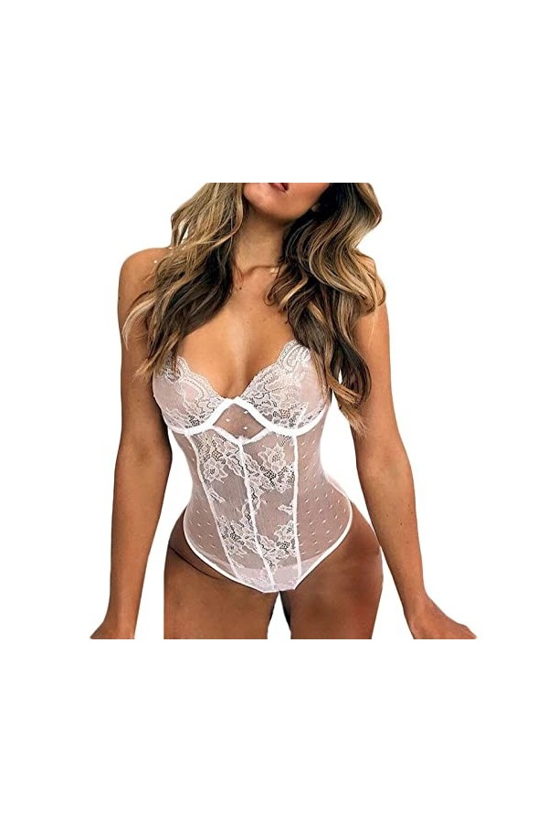 UIVHLW Nuisette Boudoir Dentelle Babydoll Body Bas Résille Costumes Chemise De Nuit