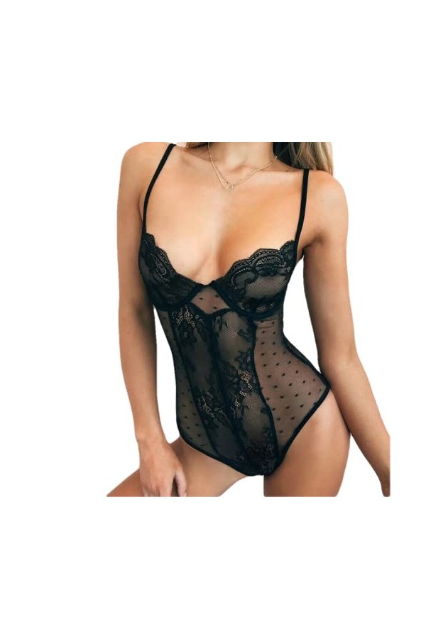 UIVHLW Nuisette Boudoir Dentelle Babydoll Body Bas Résille Costumes Chemise De Nuit