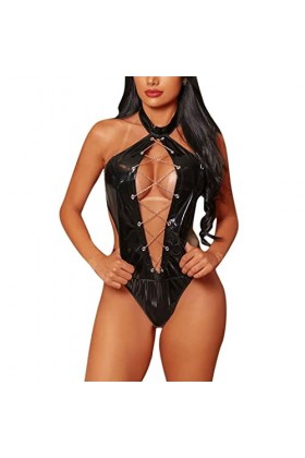 UIVHLW Lingerie Bretelles Évidéess Strap Lingerie Lingerie en Cuir PU