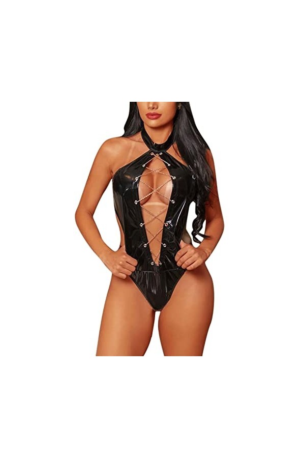 UIVHLW Lingerie Bretelles Évidéess Strap Lingerie Lingerie en Cuir PU