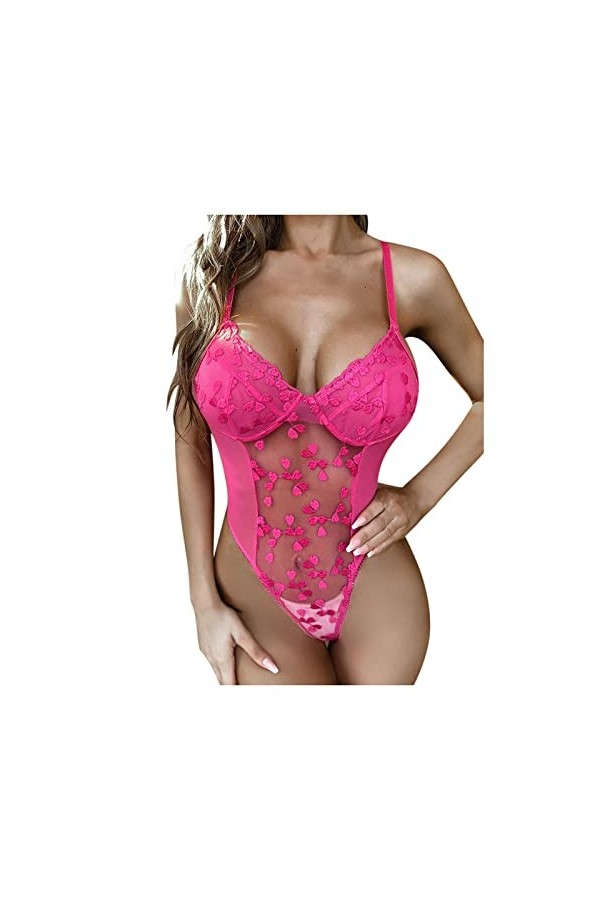UIVHLW Lingerie Boudoir &nbsp;&nbsp;sous-Vêtement pour Femme en Dentelle Rose&nbsp;Love Embroidery