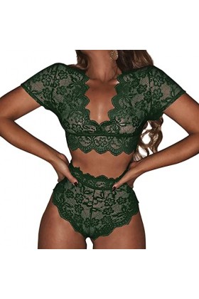 UIVHLW Lingerie De Nuit Ensemble De sous-Vêtements pour Femmes en Maille Transparente À Col en V
