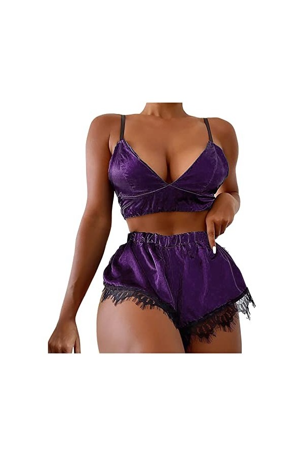 UIVHLW Body Perspective Costumes À Col en V Vêtements De Nuit en Satin Pyjamas pour Femmes Lingerie Grande Taille