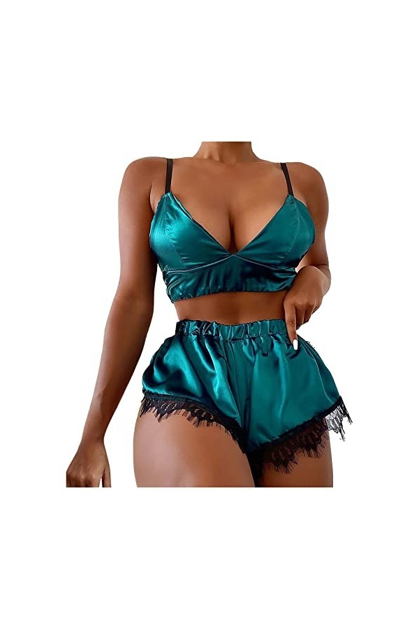 UIVHLW Body Perspective Costumes À Col en V Vêtements De Nuit en Satin Pyjamas pour Femmes Lingerie Grande Taille