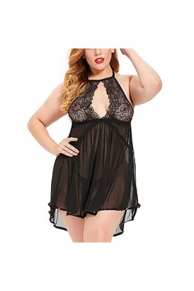 UIVHLW Lingerie Boudoir Grande Taille Évider Dentelle Chemise De Nuit Femmes Maille Perspective