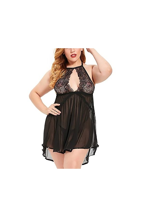 UIVHLW Lingerie Boudoir Grande Taille Évider Dentelle Chemise De Nuit Femmes Maille Perspective