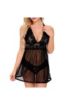 UIVHLW Lingerie Pyjama À Col en V Robe De Nuit en Dentelle Transparente