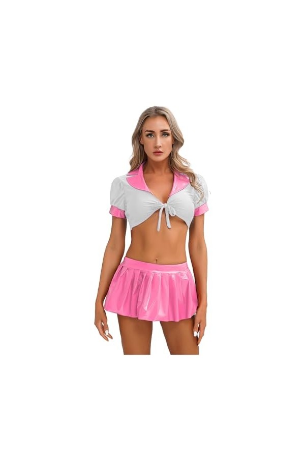 GRRKDFQ Ensemble Sexy Femme Érotique Ensembles De Cosplay Uniformes Avec Jupe Plissée, Rose, M