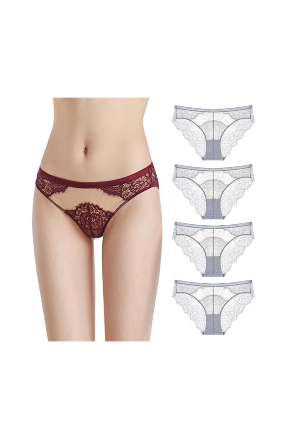 Necalisi Culotte Femme Lot de 4 Multicolore-1 Femme Slip Classique Dentelle Taille Haute Culotte Élégant Culotte Femme Taille