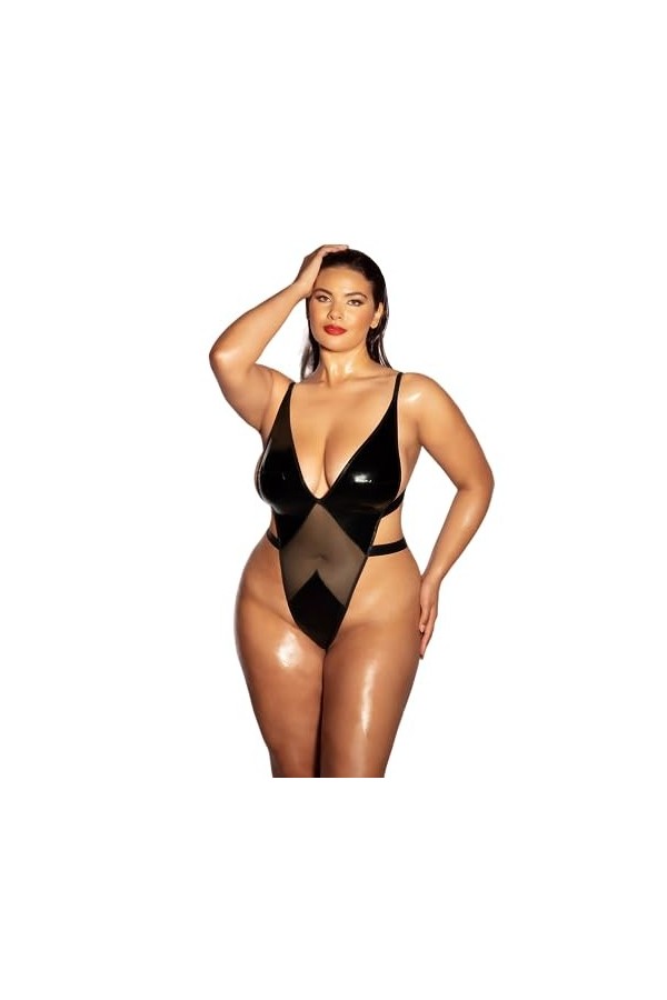 Oh là là Chéri Teddy Limitless Soft Cup High Leg avec vinyle et maille pour femme, noir, 1X/2X