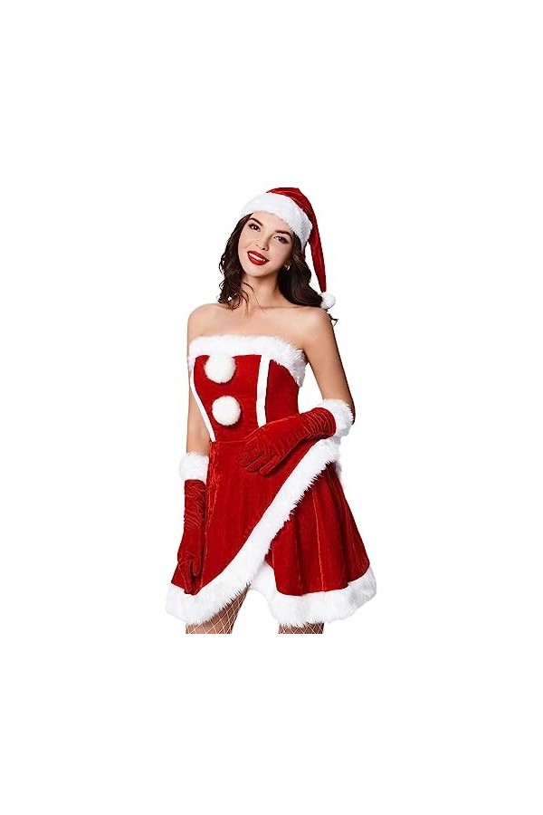 Fehploh Femmes Noël Mini Robe Rétro Robe De Noël Noël Père Noël Robe Mme Père Noël Sexy Noël Cosplay Costume