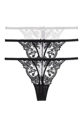 Necalisi Culotte Femme Lot de 3 Blanc Strings Femmes Culottes Dentelle Lingerie,Charmante en String Culotte Taille Basse Ling