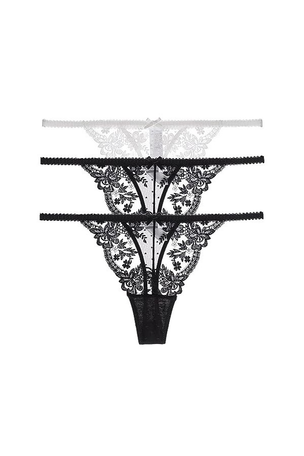 Necalisi Culotte Femme Lot de 3 Blanc Strings Femmes Culottes Dentelle Lingerie,Charmante en String Culotte Taille Basse Ling