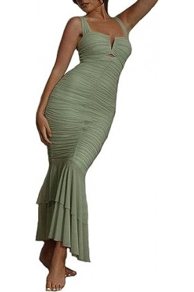 Port Quotidien Femmes Sexy sans Manches Dos Nu Slim Fit Longue Robe de soirée froncée Moulante sirène Queue de Poisson Maxi R