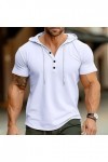 Mode t - Shirt à Capuche Hommes Casual V - Neck Bouton Top à Capuche Hommes été Manches Courtes Pull