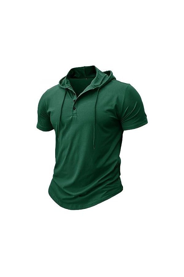 Mode t - Shirt à Capuche Hommes Casual V - Neck Bouton Top à Capuche Hommes été Manches Courtes Pull