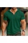 Mode t - Shirt à Capuche Hommes Casual V - Neck Bouton Top à Capuche Hommes été Manches Courtes Pull