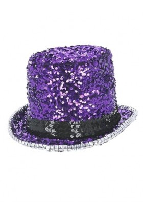 Smiffys Fever Chapeau haut-de-forme en feutre et paillettes Violet