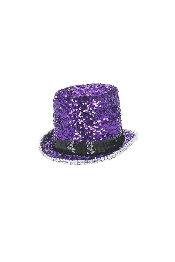 Smiffys Fever Chapeau haut-de-forme en feutre et paillettes Violet