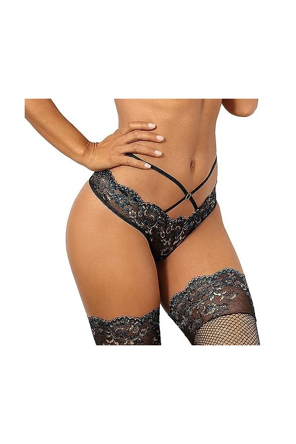 Axami String Sexy en Dentelle V-10368, Noir,XXL
