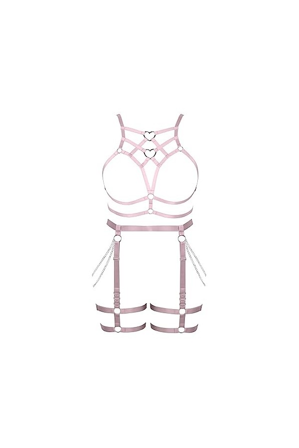 JMMHSS Femmes réglable élastique fit lingerie harnais set lacets cage garter ceinture pour plus size bas Orange jaune 