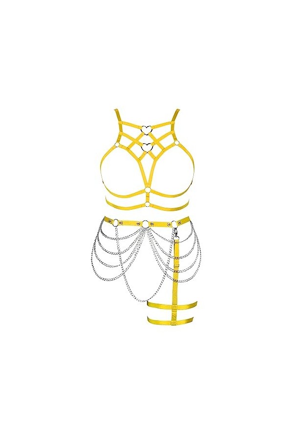 JMMHSS Femmes punk harnais cage complète plus size Body harnais sous - vêtements ceinture ensemble de vacances évidée Vert f